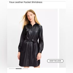 Women's LOFT Faux Leather Pocket Shirtdress- Size 4- NWOT
